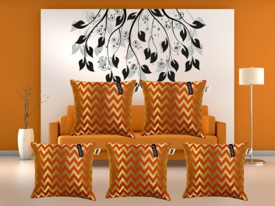 EVERIA® Jacquard Cushions Cover(Pack of 5, 40 cm*40 cm, Orange, Gold)