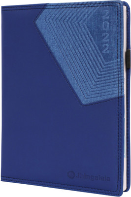 Jhingalala 2022 PU Finish Leather Diary Notebook with Pen Holder Regular Diary Ruled 365 Pages(Blue)