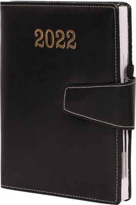 Jhingalala 2022 PU Finish Leather Diary Notebook with Lock and Pen Holder Regular Diary Ruled 365 Pages(Black)