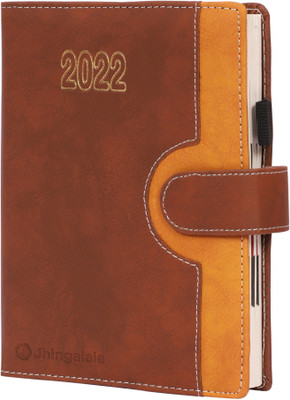 Jhingalala 2022 PU Finish Leather Diary Notebook with Lock and Pen Holder Regular Diary Ruled 365 Pages(Brown)