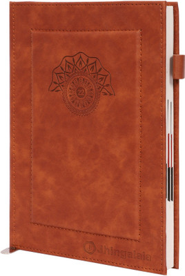 Jhingalala 2022 PU Finish Leather Diary Notebook with Pen Holder Regular Diary Ruled 365 Pages(Brown)