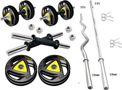 HACKERX Metal Integrated Rubber Plates(5 KG x 4 = 20 KG) 3ft Curl and Straight Rod Adjustable Dumbbell(20 kg)