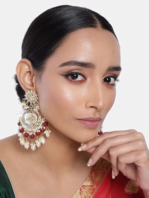 I Jewels 18K Gold Plated Traditional Handcrafted Pearl Kundan Beaded Chandbali Earrings for Women/Girls Alloy Drops & Danglers