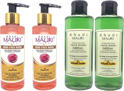 Khadi Mauri Neem & Rose - Pack of 4 Face Wash(840 ml)