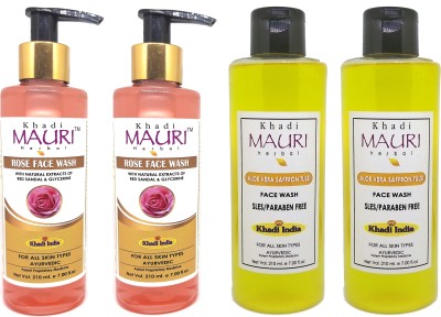 Khadi Mauri Aloevera Saffron Tulsi & Rose  - Pack of 4 Face Wash(840 ml)