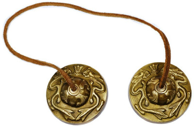 numeroastro Brass Tingsha Bell with Dragon Symbols for Meditation (Tibetan Cymbals) (7.5 Cms Approx) (1 Pc) Brass Pooja Bell(Gold, Pack of 1)