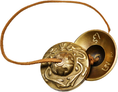 numeroastro Brass Tingsha Bell with Dragon Symbols for Meditation (Tibetan Cymbals) (6.5 Cms Approx) (1 Pc) Brass Pooja Bell(Gold, Pack of 1)