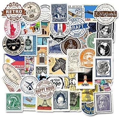 IDREAM American Style Postal Stamp Collection Waterproof Vinyl Sticker to DIY Suitcase, Laptop, Bicycle, Helmet, Car (Set of 50) Guitar Sticker(Vinyl 50)