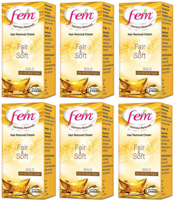 Fem Fairness Naturals Gold Hair Removal Cream Fair and Soft Sensitive Skin (6*60Gm) Cream(360 g)