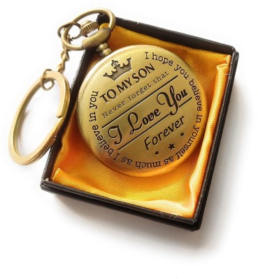 gtrp Antique Metallic Famous to My Son - I Love You Forever Theme Vintage Gandhi Style Pocket Watch Keychain/Key Chain with Keyring Key Chain