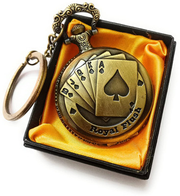 gtrp Antique Metallic Famous Playing Cards Royal Flush Theme Vintage Gandhi Style Pocket Watch Key Chain with Key Ring for Men/Women. Key Chain
