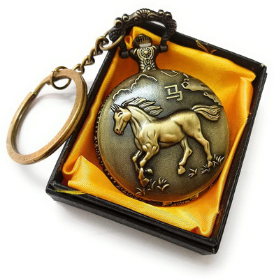 gtrp Antique Metallic Derby Running Horse Theme Vintage Gandhi Style Pocket Watch Key Chain with Key Ring for Men/Women. Key Chain