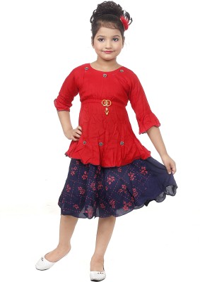 PRIYANKA'S COLLECTION Girls Casual Top Skirt(Red)