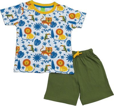 Clothe Funn Boys Casual T-shirt Shorts(White/Olive)