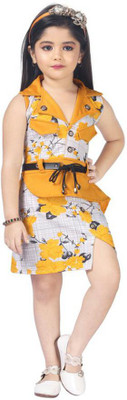 Samshil Fashion Baby Girls Midi/Knee Length Festive/Wedding Dress(Yellow, Sleeveless)
