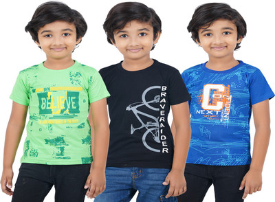 CHECKERSBAY Boys & Girls Printed Pure Cotton Regular T Shirt(Multicolor, Pack of 3)