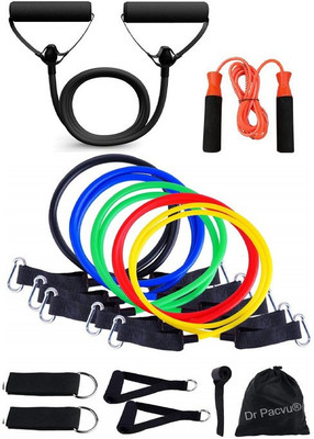 Dr Pacvu Body Workout Sports Equipment’s | Pack of 3 Workout COMBO | Athletes CHOICE Body Fitness | 1x 11 in 1 Resistance Band | 1x Single Band Toning Tube | Exercise Kit | 1x Jumping Skipping Rope Fitness Accessory Kit Kit
