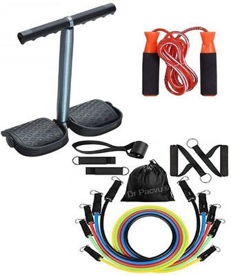 Dr Pacvu Body Workout Sports Equipment’s | Pack of 3 Workout COMBO | Athletes CHOICE Body Fitness | 1x 11 in 1 Resistance Band | 1x Single Band Tummy Trimmer | Exercise Kit | 1x Jumping Skipping Rope Fitness Accessory Kit Kit