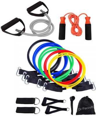 Dr Pacvu Body Workout Sports Equipment’s | Pack of 3 Workout COMBO | Athletes CHOICE Body Fitness | 1x 11 in 1 Resistance Band | 1x Single Band Toning Tube | Exercise Kit | 1x Jumping Skipping Rope Fitness Accessory Kit Kit