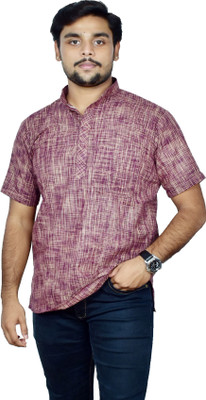 Divine creation Men Self Design Straight Kurta(Purple)