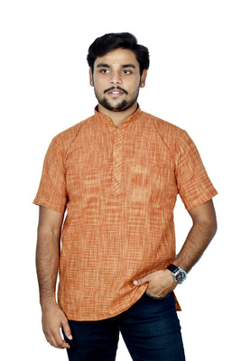 Divine creation Men Self Design Straight Kurta(Brown)