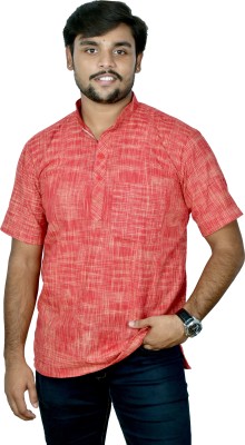 Divine creation Men Self Design Straight Kurta(Red)