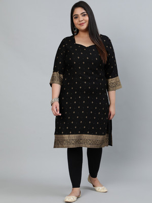 Nayo Women Printed Straight Kurta(Black)