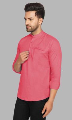 ELEPANTS Men Solid Straight Kurta(Pink)