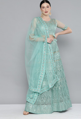 kvsfab Embroidered Semi Stitched Lehenga Choli(Blue)