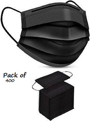 Wellstar Surgical Mask Surgical mask pack of 400 pieces Disposable Masks 3 ply layer with nose clip Meltblown Ultrasonic Use and Throw Masks Pack of 400 Pcs Pin Certified by CE ISO GMP Best for Men Women Non-Washable Surgical Mask(Black, Free Size, Pack of 400, 3 Ply)