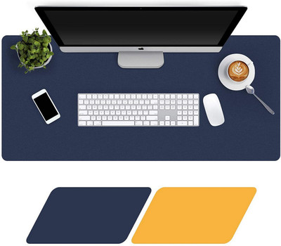 Dhruv Mart Leather Desk Pad Protector,Mouse Pad,Office Desk Mat, Non-Slip PU Leather Desk Blotter,Laptop Desk Pad,Waterproof Desk Writing Pad for Office and Home 80 X 40 CM Non Slip Base Mousepad(Navy Blue + Orange)