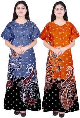 SNM FASHIONS Women Nighty(Blue, Orange)