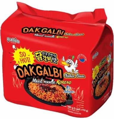 Paldo Mixed Noodles Koreno Dakgalbi Chicken Flavour Super Spicy Instant Korean Noodles 118g (Pack of 5) (Imported) Instant Noodles Non-vegetarian