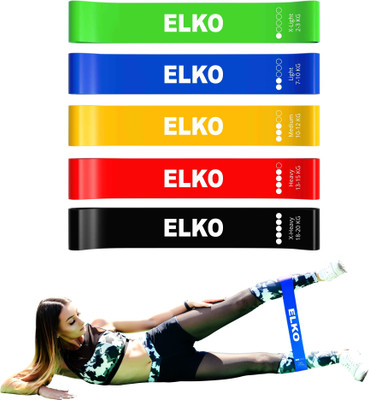 ELKO Resistance Bands Mini Loop for Toning & Home Workout (Carry Bag Included) Resistance Tube(Black, Red, Yellow, Blue, Green)