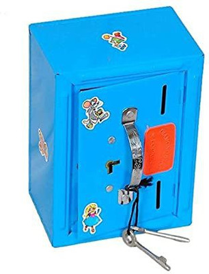 crafthub Almirah Style Coin Box Piggy Bank Gullak for Kids 3 Compartments with 2 Keys Color May Vary Safe Locker(Key Lock)