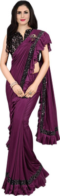 fem hub Solid/Plain Daily Wear Lycra Blend Saree(Blue)
