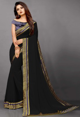 Georgette Saree Solid/Plain Bollywood Georgette, Chiffon Saree(Black)