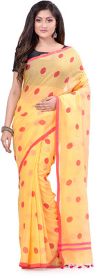 TANTLOOM Polka Print Handloom Handloom Cotton Blend Saree(Multicolor)