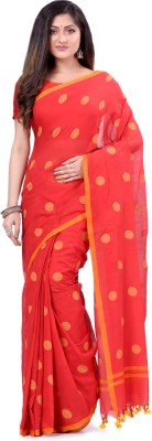 Desh Bidesh Polka Print Handloom Cotton Blend Saree(Multicolor)