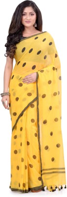 Desh Bidesh Polka Print Handloom Cotton Blend Saree(Multicolor)