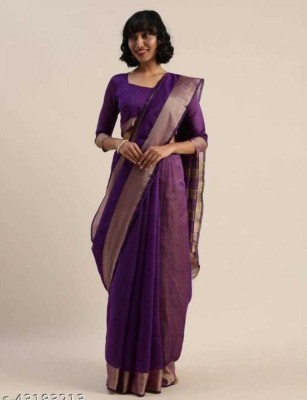 JK ETHNIC WEAR Solid/Plain Daily Wear Cotton Silk Saree(Purple)