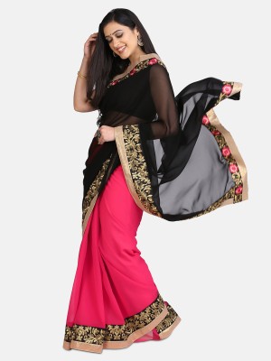 Kuki Fashion Embroidered Daily Wear Georgette Saree(Black, Pink)