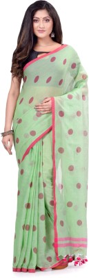 TANTLOOM Polka Print Handloom Handloom Cotton Blend Saree(Light Green)