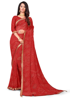 TINA FASHION Printed Bandhani Georgette Saree(Red)