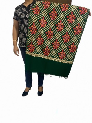 Zaria Fabs Wool Embroidered Women Shawl(Dark Green)