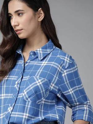 Roadster Women Checkered Casual Blue Shirt