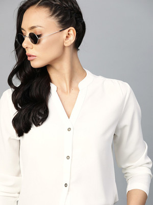 Roadster Women Solid Casual White Shirt