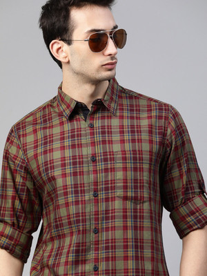 Roadster Men Checkered Casual Maroon Shirt
