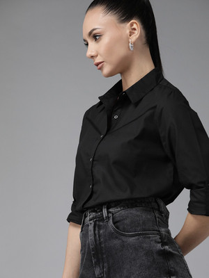 Roadster Women Solid Casual Black Shirt