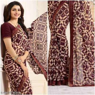 VIRHAN Embellished, Digital Print, Printed Bollywood Georgette, Chiffon Saree(Brown)